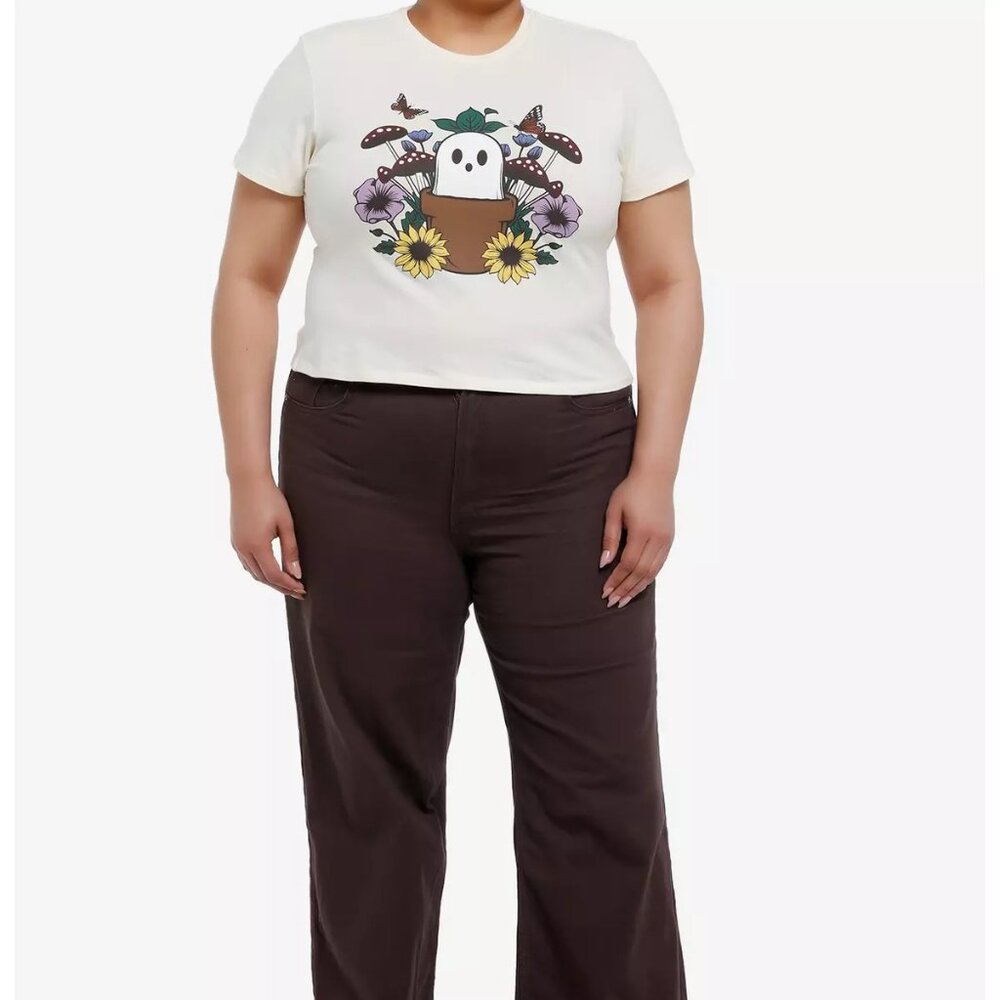 NWT Thorn & Fable Ghost & Flowers Girls Crop T-Shirt Plus Size 2x